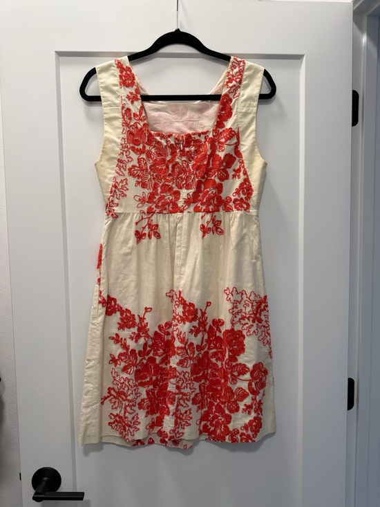J. Crew Factory White Dress with Coral/Orange Floral Print Embroidered - Picture 3 of 4